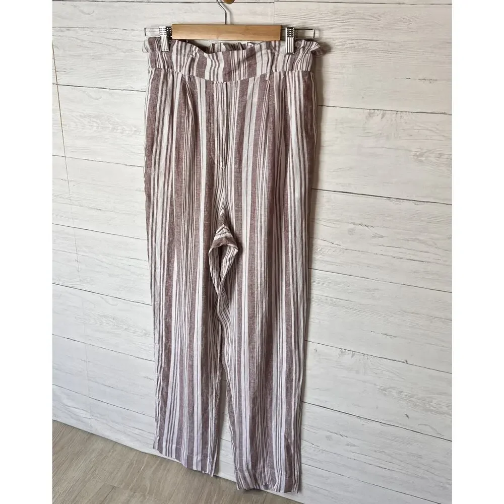 Lemlem by Liya Kebede X H&M Pants Womens Size Small 100% Linen Striped Paperbag